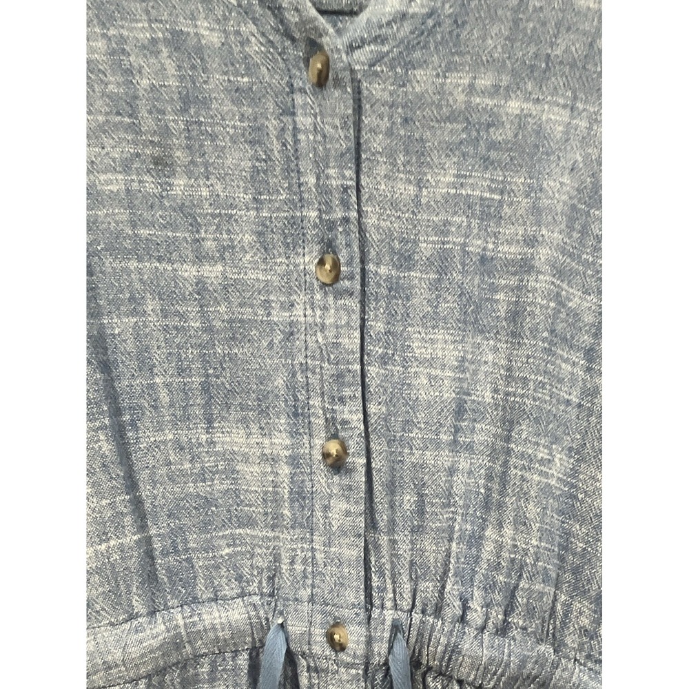 Briggs Blue Linen Blend Button Front Drawstring Waist Midi Dress Plus Size 3X - Picture 3 of 6